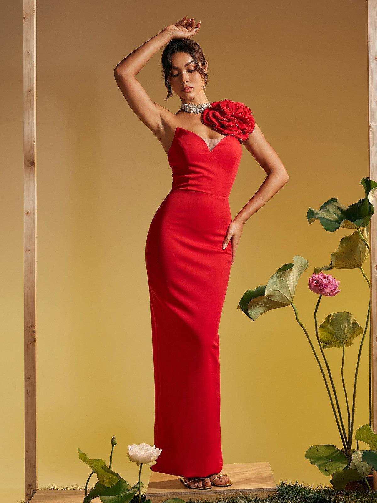 Robe longue asymétrique à fleurs 