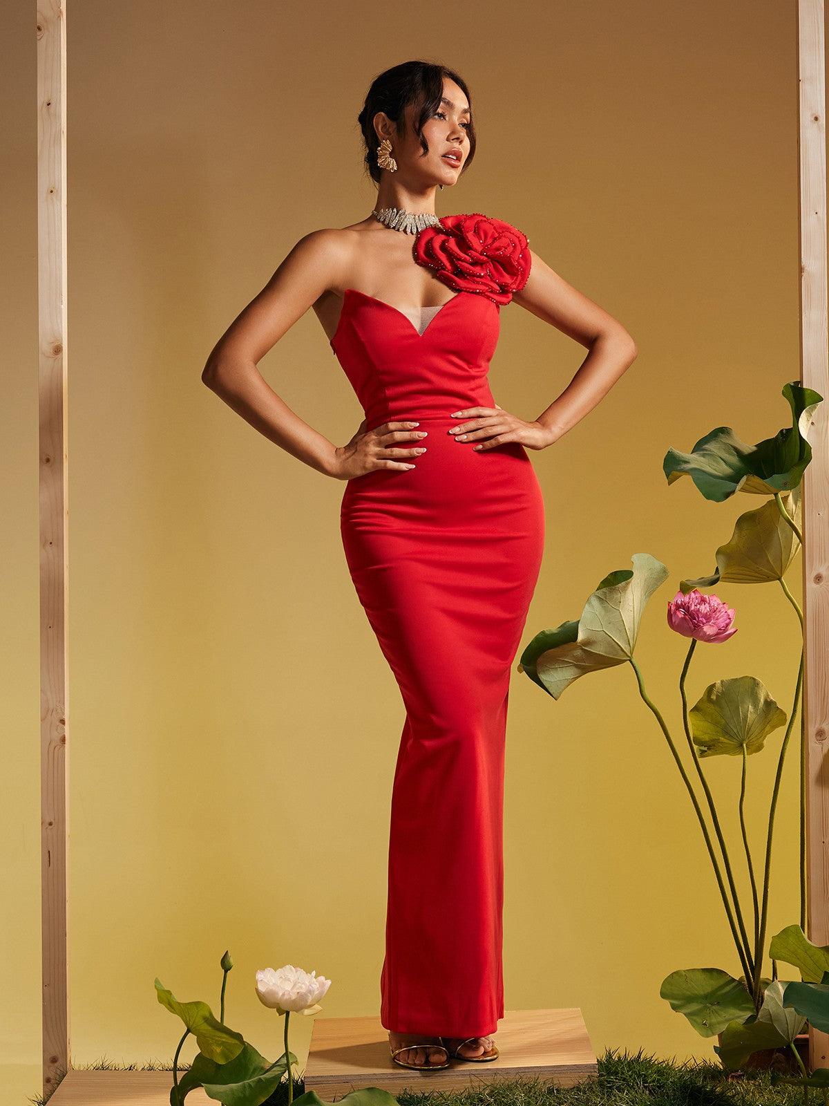 Robe longue asymétrique à fleurs 