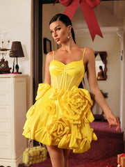 Spaghetti Flower Satin Mini Dress