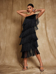 Robe midi asymétrique à franges 