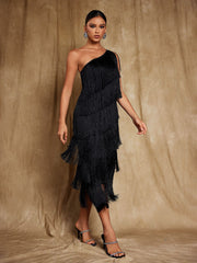 Robe midi asymétrique à franges 