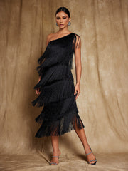 Robe midi asymétrique à franges 
