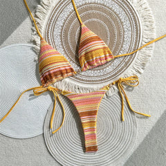 Striped Halter Bikini Two-pieces Bikini Set Strappy