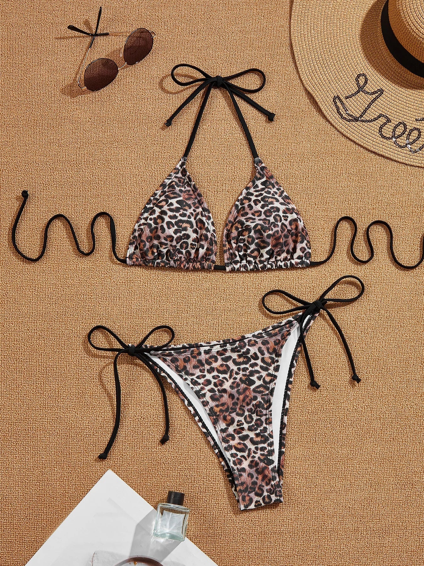 Stylish Leopard Print Backless Separated Bikini European And American Swimsuit Designwear