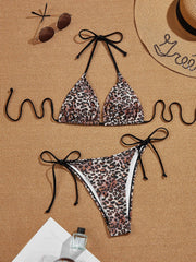 Stylish Leopard Print Backless Separated Bikini European And American Swimsuit Designwear