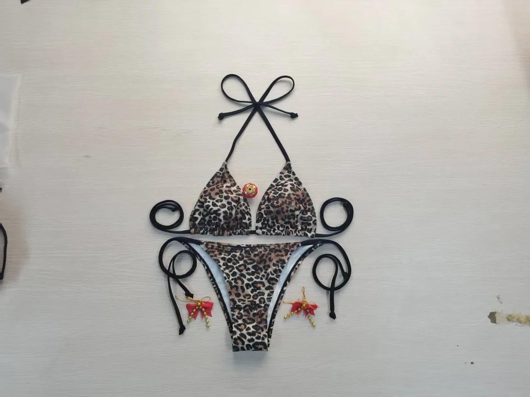 Stylish Leopard Print Backless Separated Bikini European And American Swimsuit Designwear