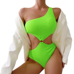 Fashion Solid Color Bikini Set One-Shoulder Two-Piece Swimsuit with Cut-Out Design Corset Trendywear