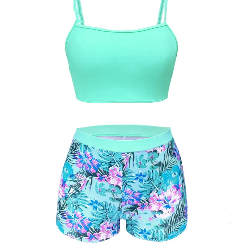 Floral Printed Bikini Set 3-Piece Swimwear Cover Up See Through Shirts Bikini Suit