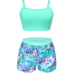 Floral Printed Bikini Set 3-Piece Swimwear Cover Up See Through Shirts Bikini Suit