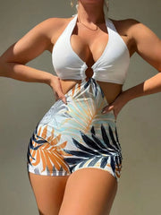 Swimsuits Woman Trend V Neck Backless Solid Halter Bikiniswear Two Piecewear