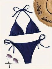 Swimwear Thong Bikini Set Navy Blue Swimsuits Woman Bathing Bikinis Triangle Bandagewear