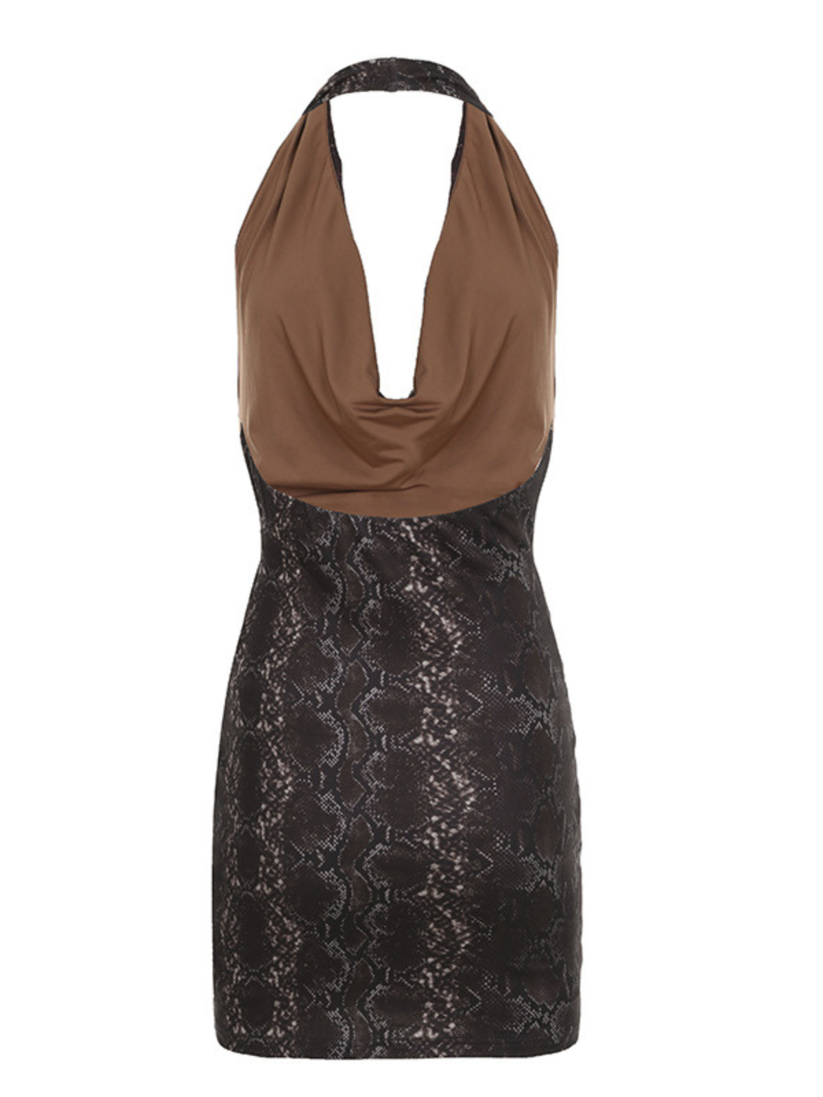 Robe courte imprimée serpent à col bénitier 