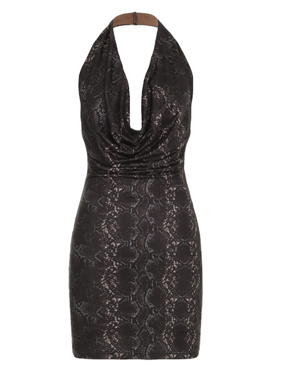 Robe courte imprimée serpent à col bénitier 