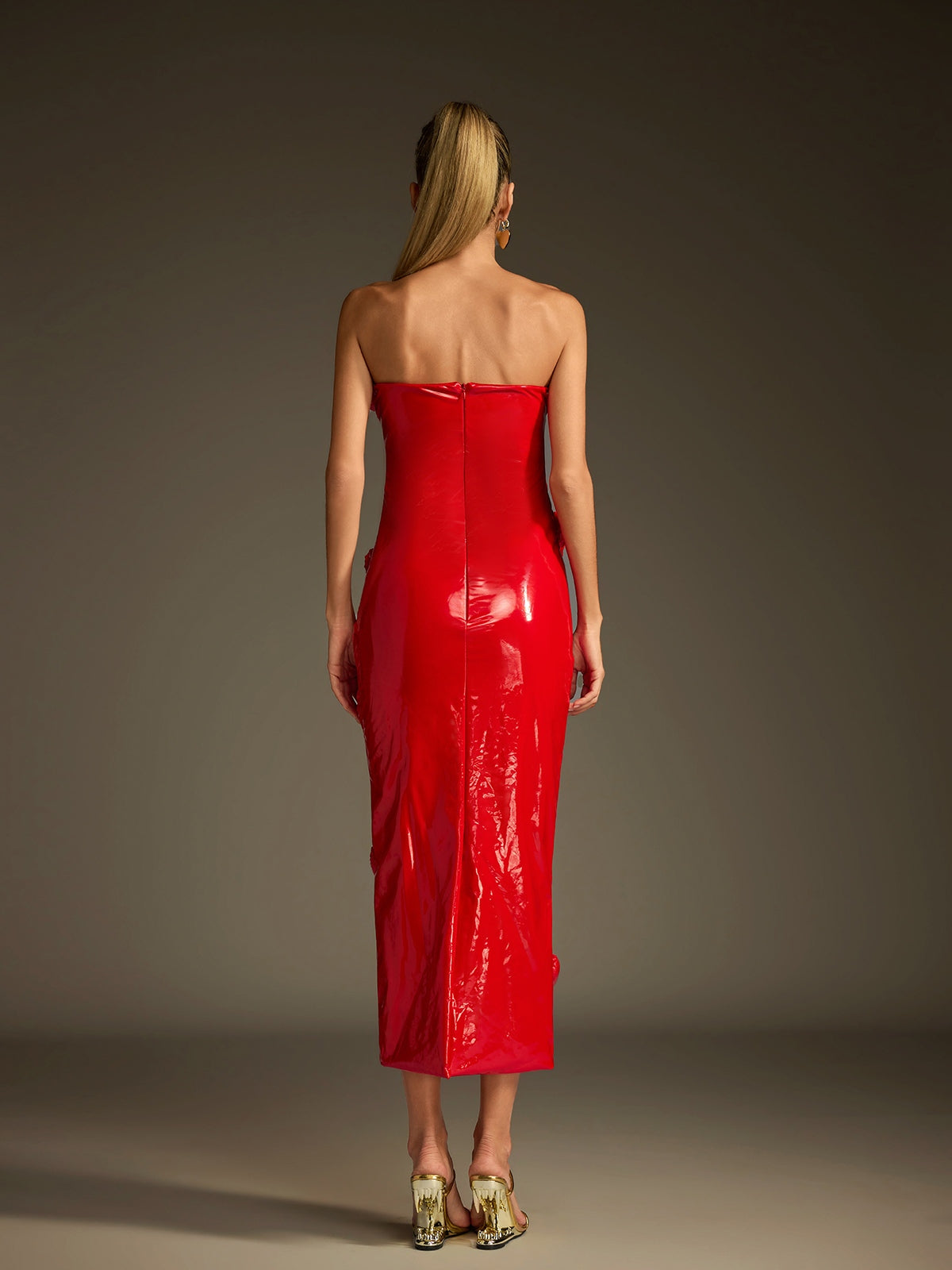 Robe midi bustier en cuir à cœur 