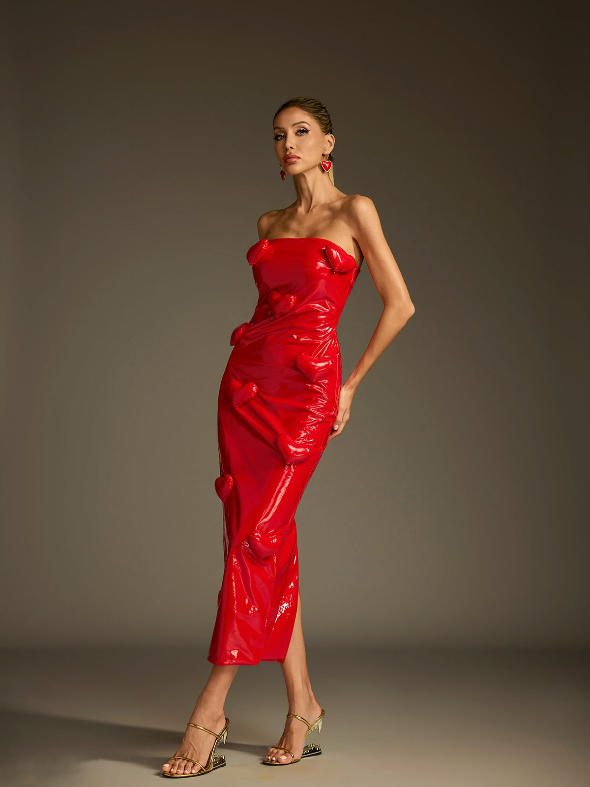 Robe midi bustier en cuir à cœur 