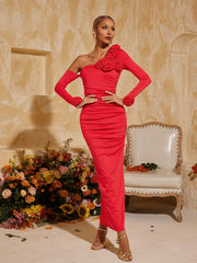 Robe midi asymétrique à fleurs froncée 
