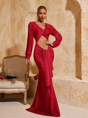 Long Sleeve Twisted Cutout Maxi Dress