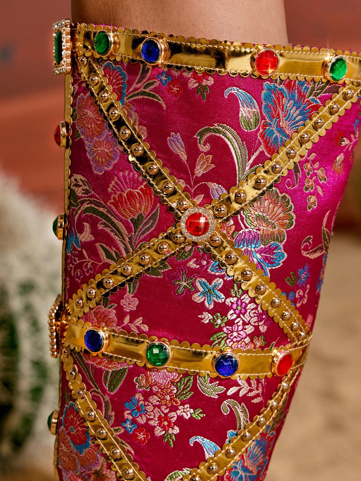 Bottes à imprimé floral et strass