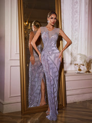 Robe longue en résille strass à feuilles 