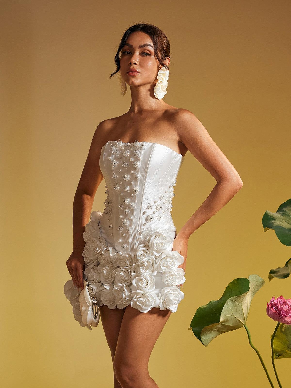 Ensemble jupe en cristal perle à fleurs 