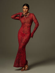 Long Sleeve Backless Leopard Maxi Dress