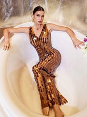 Robe longue en maille acrylique à col V 