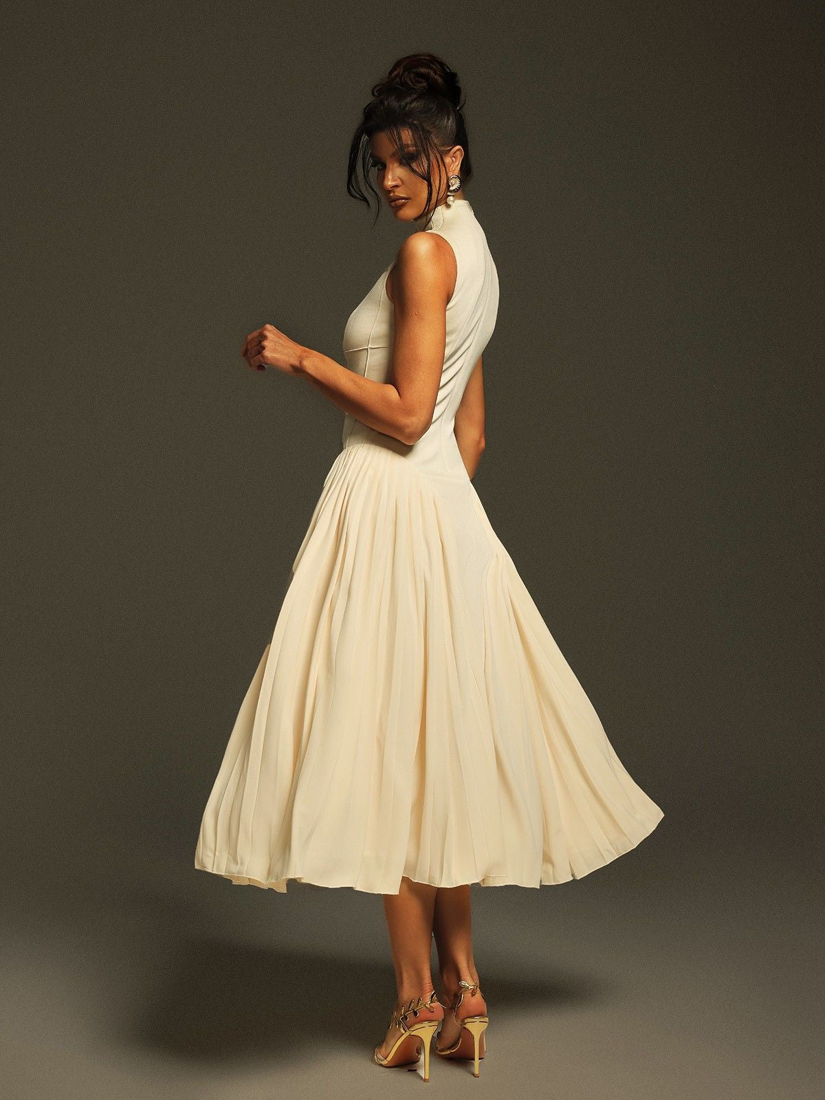 Sleeveless Ruched Midi Dress