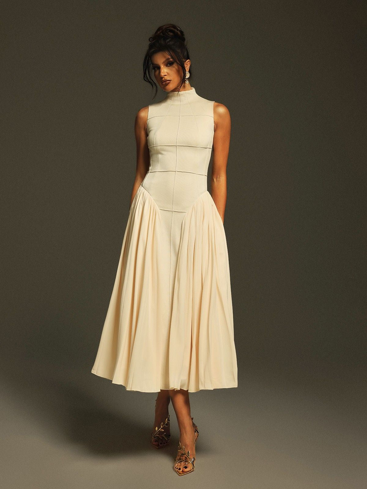 Sleeveless Ruched Midi Dress