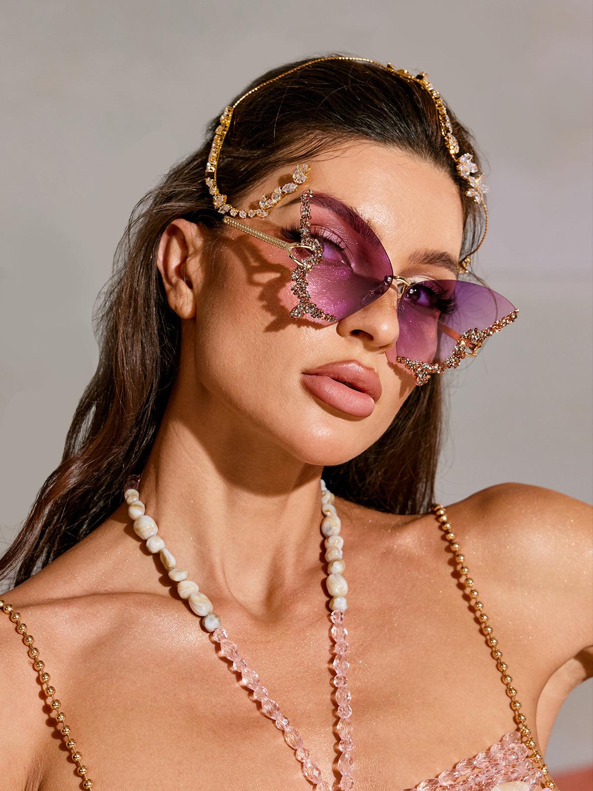 Lunettes de soleil papillon en cristal