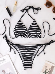 Two Piece Set Triangle Bandagewear Black And White Striped Bikini Swimsuit Style Bikini