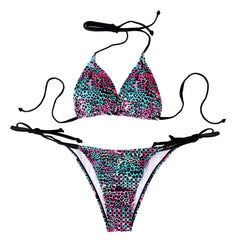 Two-Piece Split Bikini Set Strappy And Lace-Up Colorful Polka Dot Printed Lady's Bikini Swimsuit
