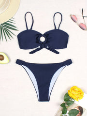 Two Pieces Strappy Bikini Set Slimming High-Cut Swimwear Trendy Triangle Top & Tie Side Bottoms