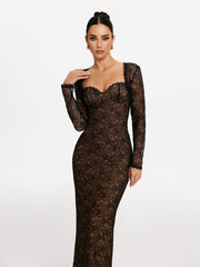 Shawl Strapless Lace Maxi Dress