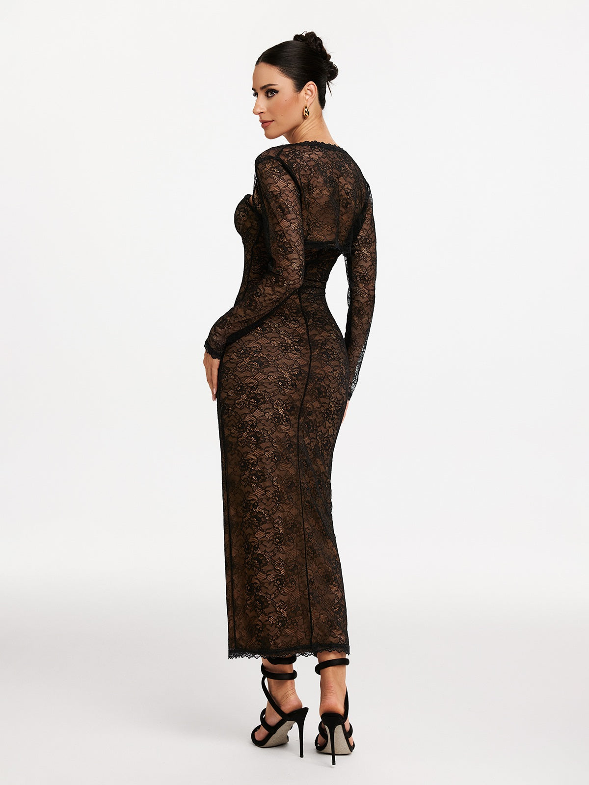 Shawl Strapless Lace Maxi Dress