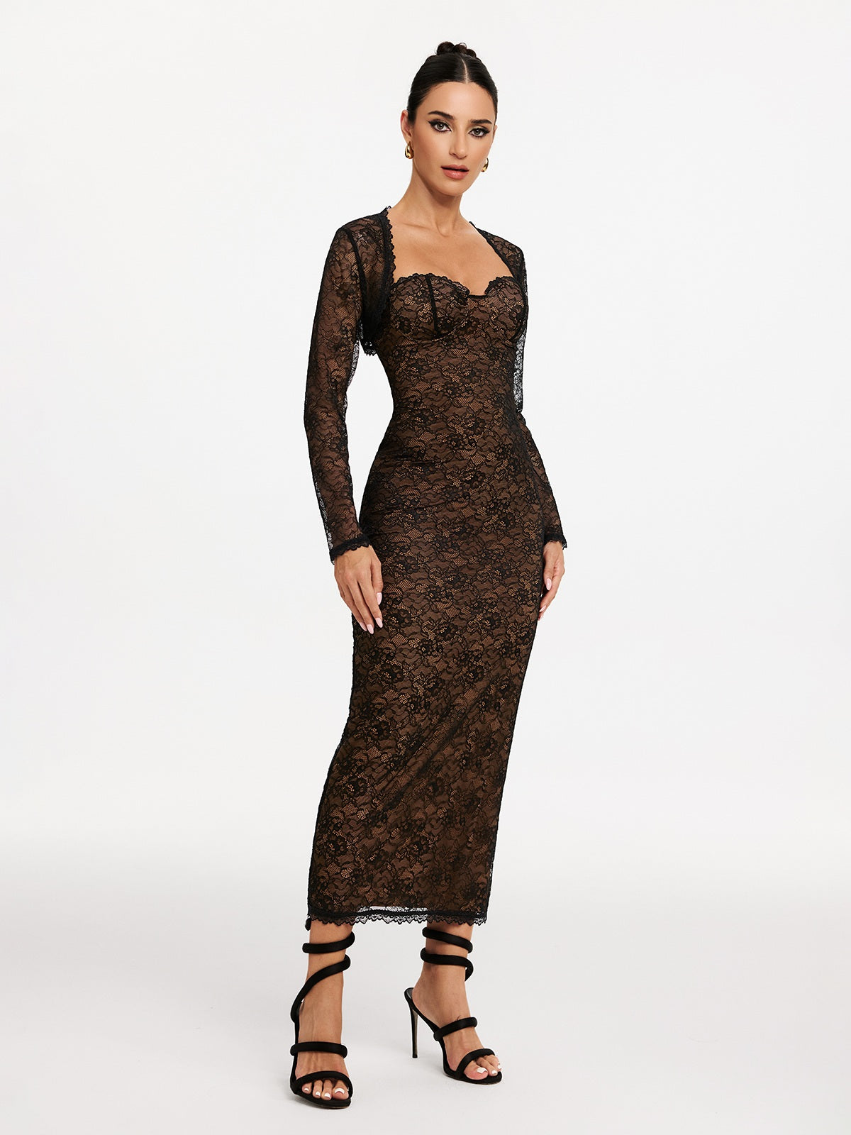 Shawl Strapless Lace Maxi Dress