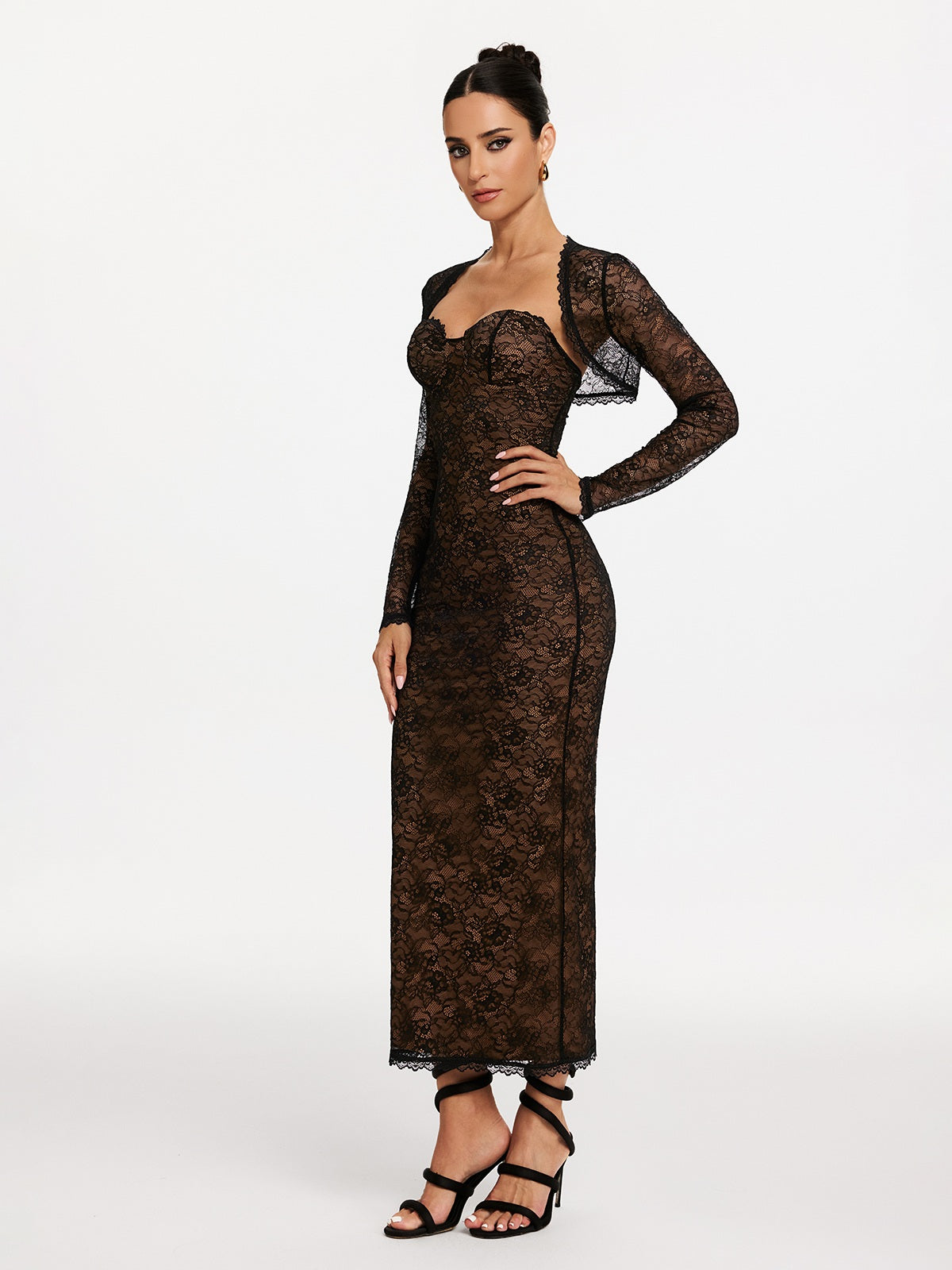 Shawl Strapless Lace Maxi Dress