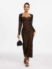 Shawl Strapless Lace Maxi Dress