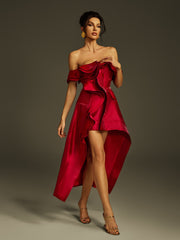 Off Shoulder Asymmetric Midi Dress