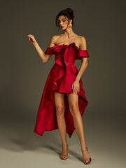 Off Shoulder Asymmetric Midi Dress