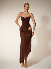 Robe longue en résille spaghetti 