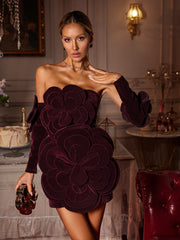 Flower Velvet Dress With Gloves