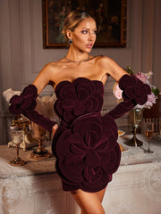 Flower Velvet Dress With Gloves