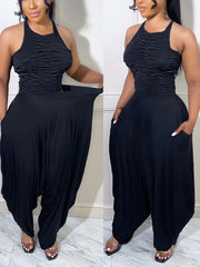 Ruched Crop Top Harem Pants Set