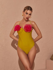 Maillot de bain une pièce à fleurs jaune 