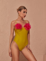 Maillot de bain une pièce à fleurs jaune 