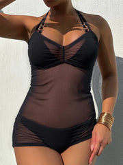 With Cover Up Halter Metal Rings Bikini Three-pieces Bikini Set