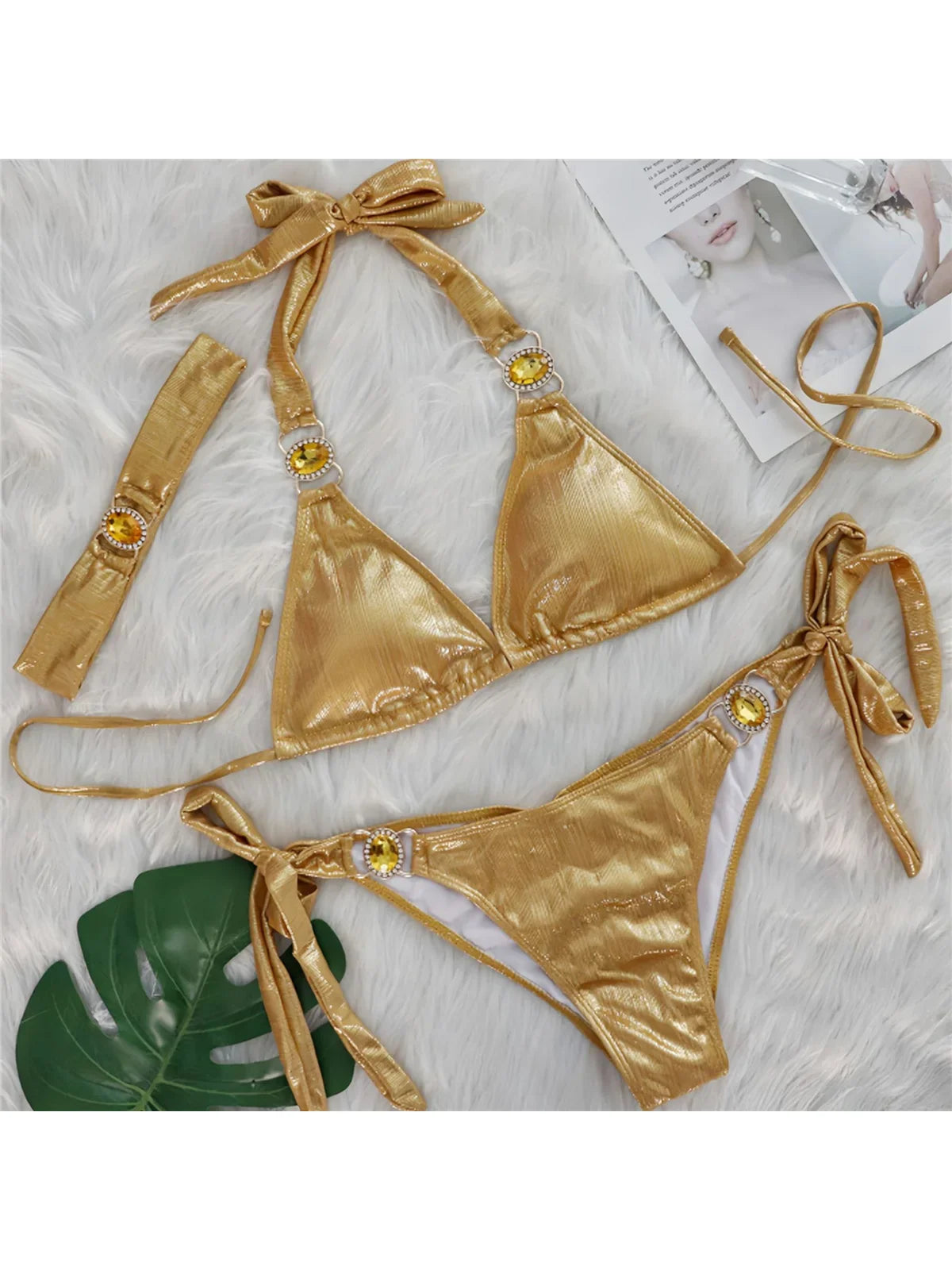 With Headband Halter Scrunch Butt Bikini Three-pieces Bikini Set
