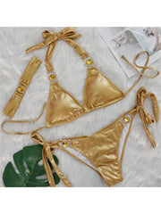 With Headband Halter Scrunch Butt Bikini Three-pieces Bikini Set
