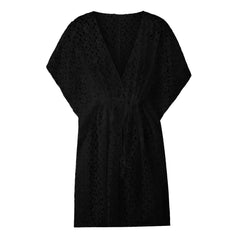 Bikini Cover Ups Mini Bohemian Dress Hollow Out Short Sleeve Deep V Neck Crochet Swimsuit Cover Upwear