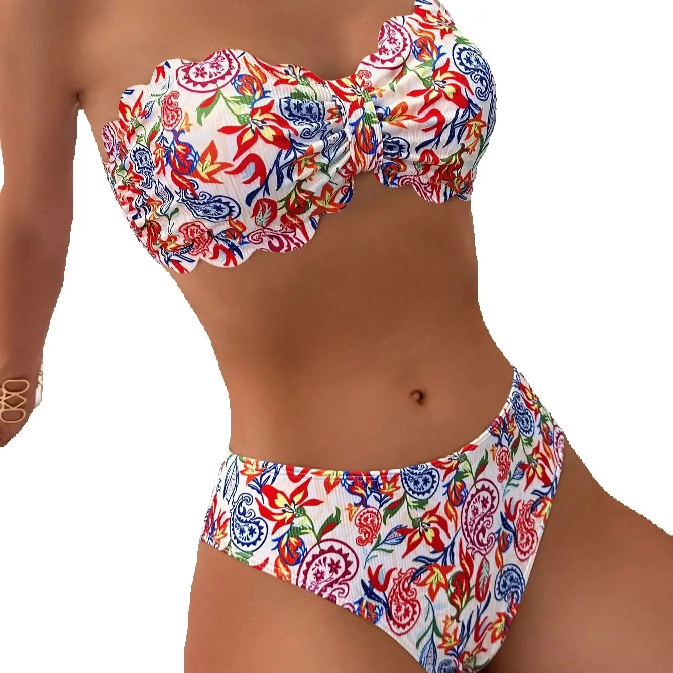 Print Bikini Set Strapless Two-Piece Swimsuit with Matching Panties Perfect for and Pool Trendy and Comfortable